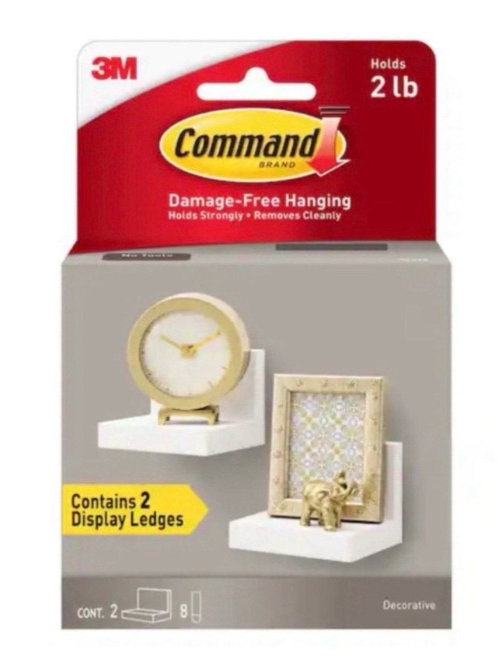 Command Quartz Wall Display Ledges 2 Pack Floating Shelves w/‎ Strips 2lb